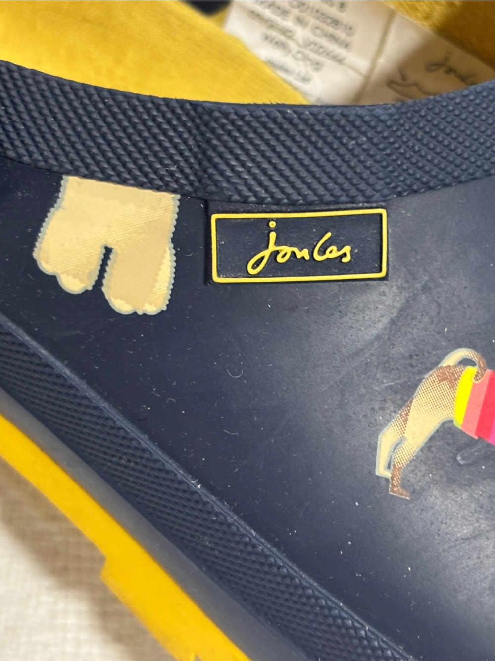 😻🌈Joules Navy Clogs with Yellow Soles and Dog & Umbrella Print - Picture 6 of 11